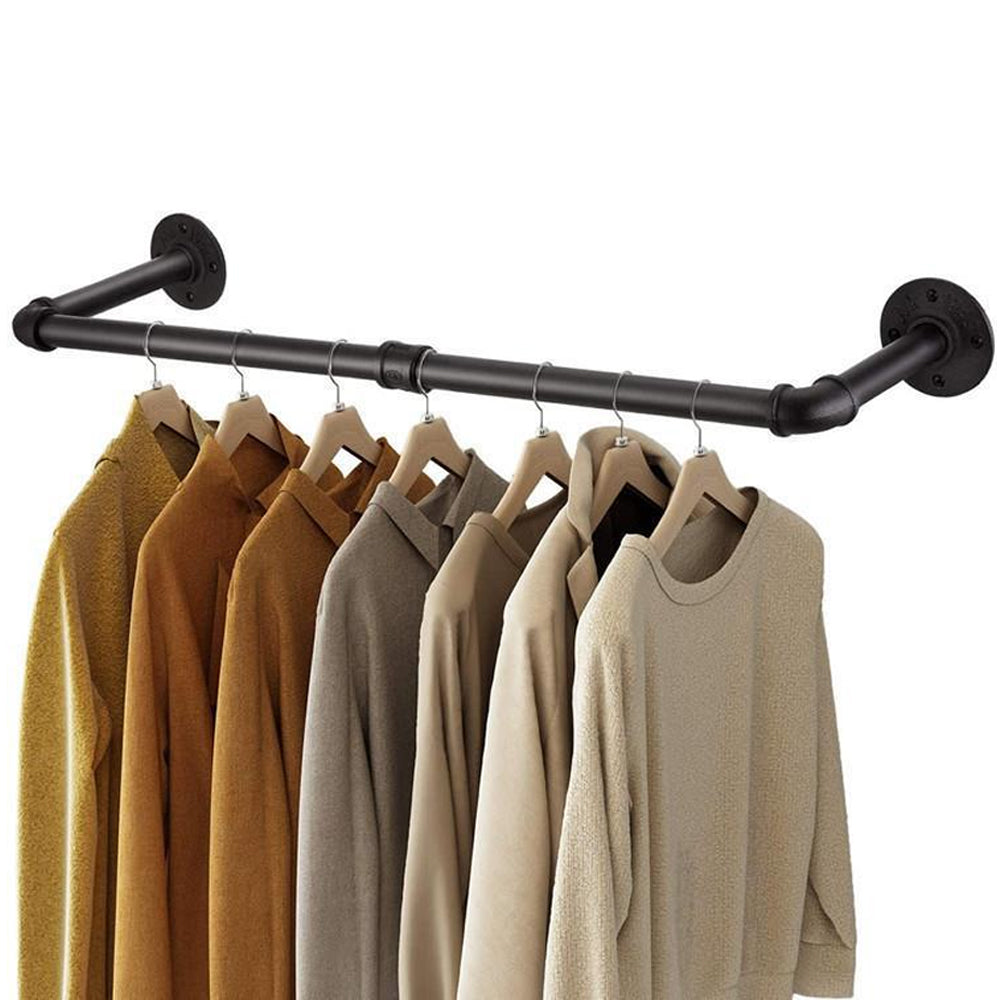 Wall Mounted Clothes Rack Industrial Pipe Hanging Rod for Closet Laundry Room