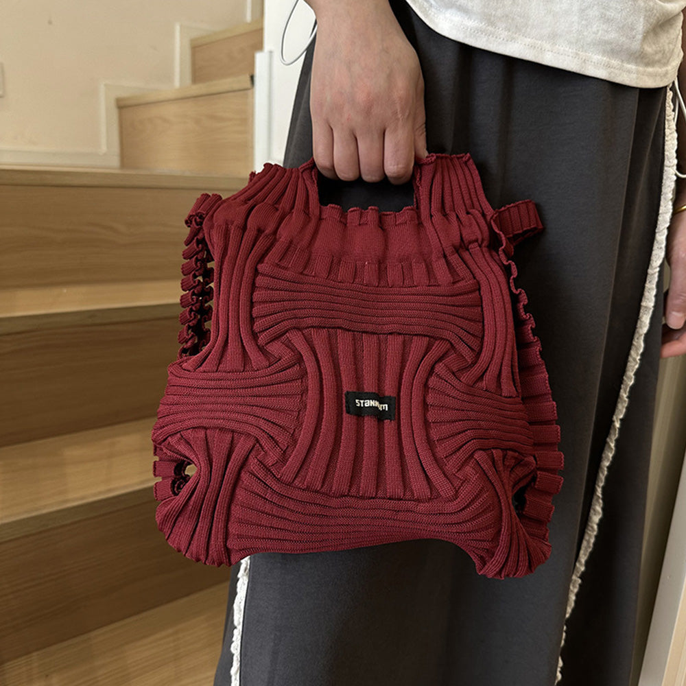 Women Woven Pleated Knitted Backpack Handbag
