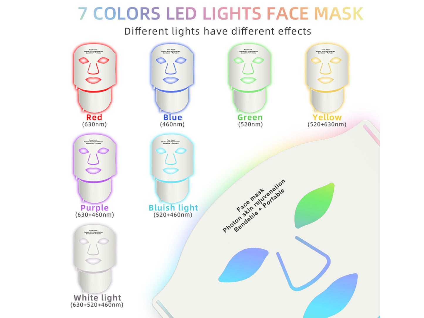 Silicone Skin Care Mask 7 Coloured LED Face Neck Spa Mask Light Therapy Tool Skin Tightening