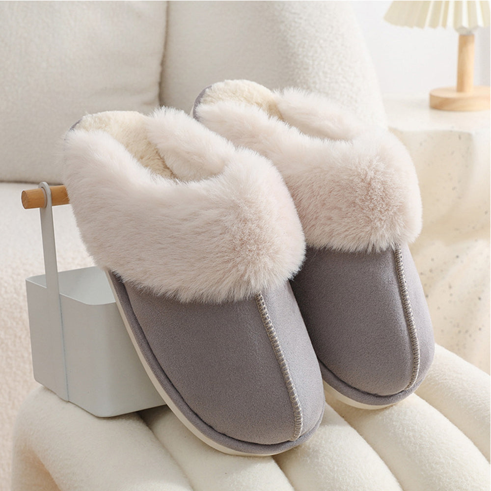 Womens Slippers with Plush Lining and Anti-Slip Memory Foam Sole-Grey