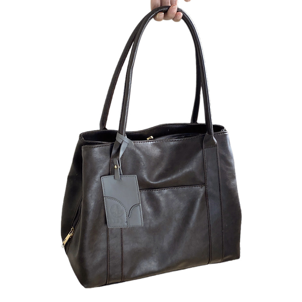 Three Layers Totes Shoulder Bag PU Leather Bag with Snap Closure