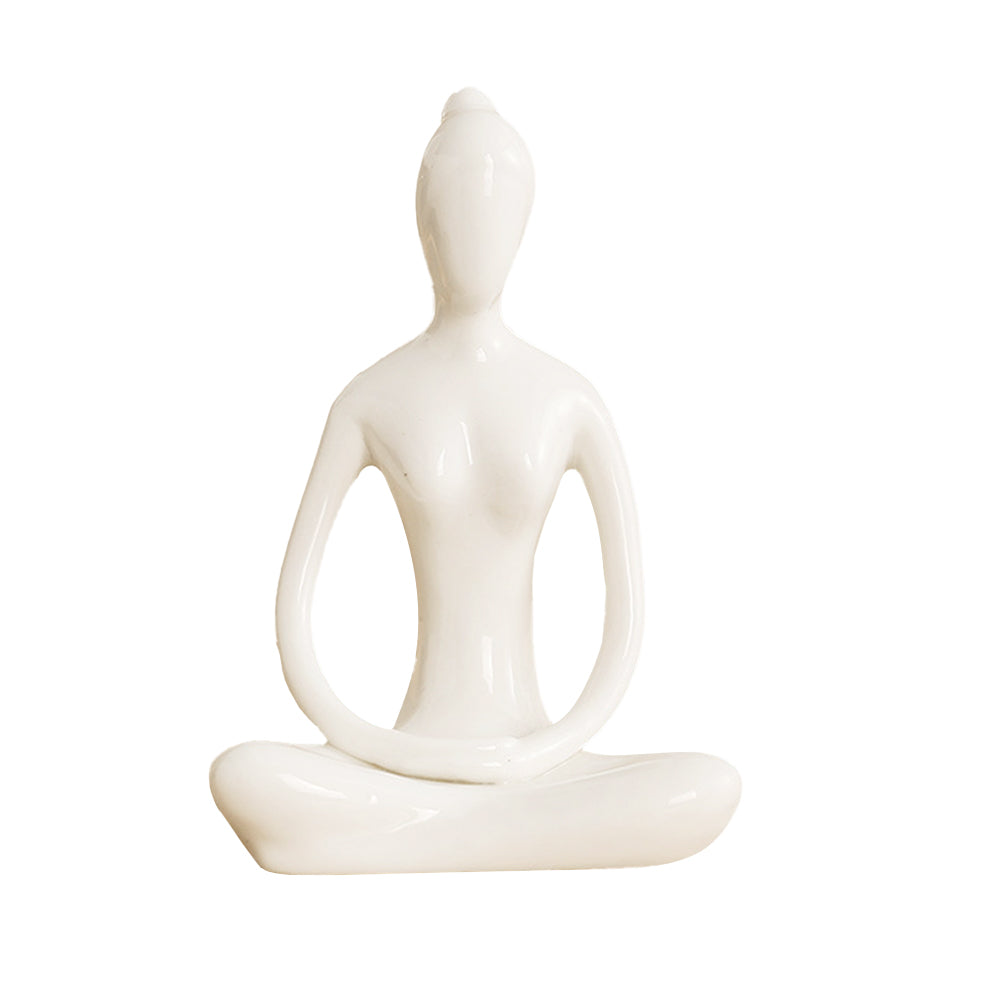 White Ceramic Yoga Pose Statue Sculpture-Contemplative