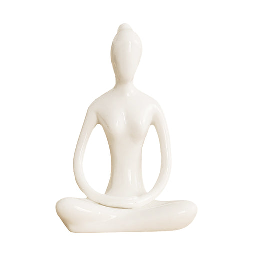 White Ceramic Yoga Pose Statue Sculpture-Contemplative