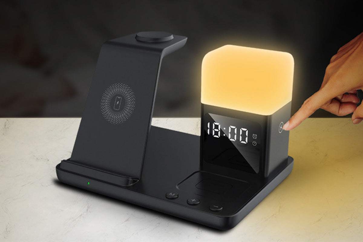 6 in 1 Charging Station with Alarm Clock Night Light for iPhone 16 15 Samsung S25 S24
