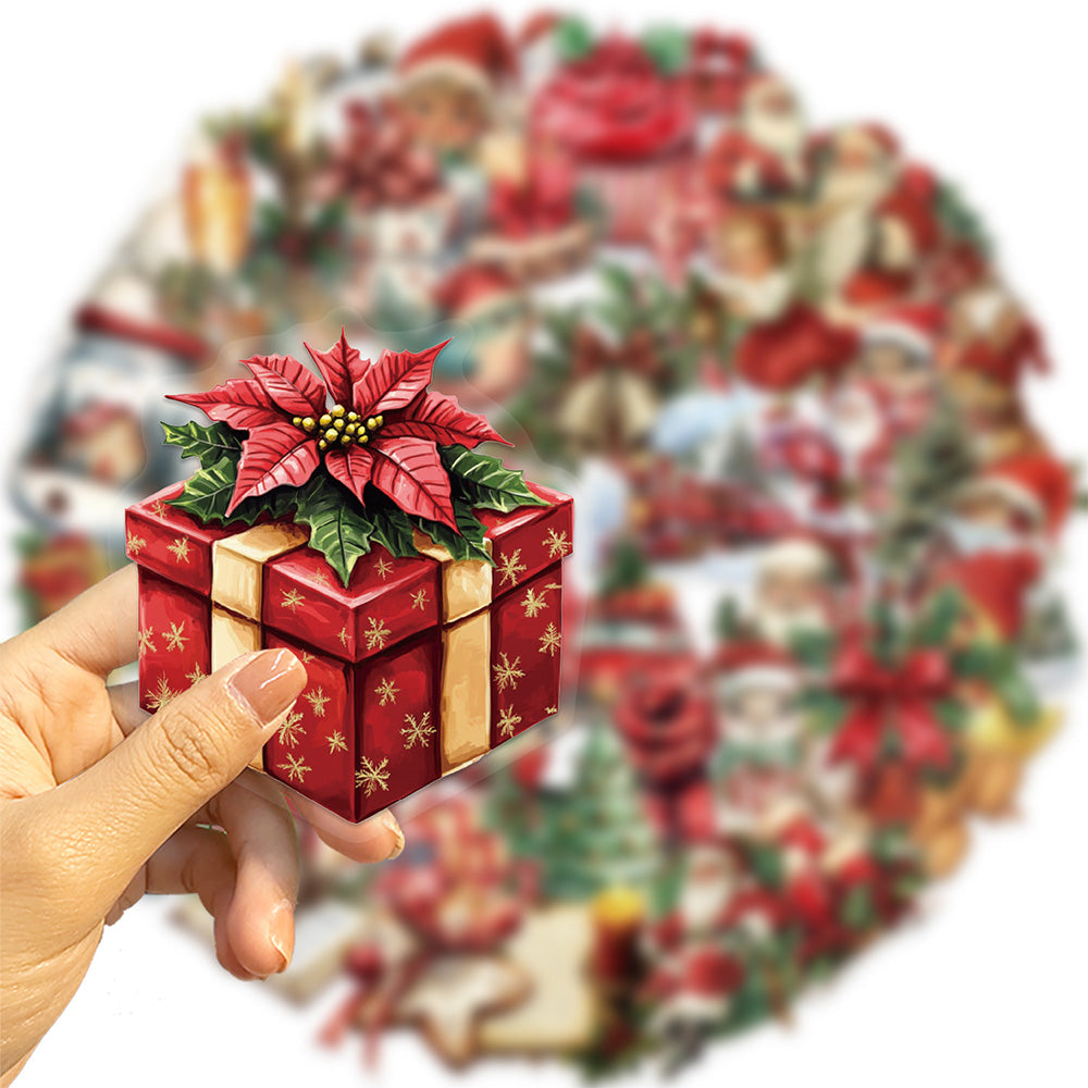 50 Pack Vintage Waterproof Christmas Stickers for DIY Crafts