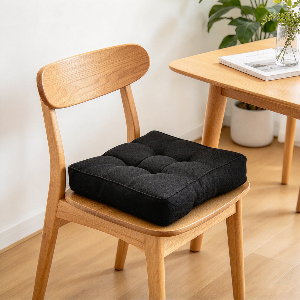 Thickened PP Cotton Padded Chair Seat Cushion with Rolled Edge-Black