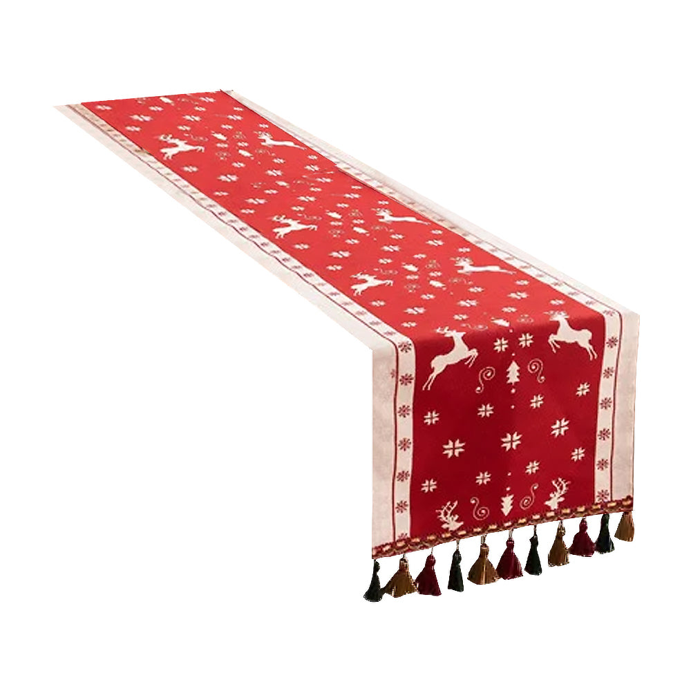 Christmas Jacquard Tassel Table Runner