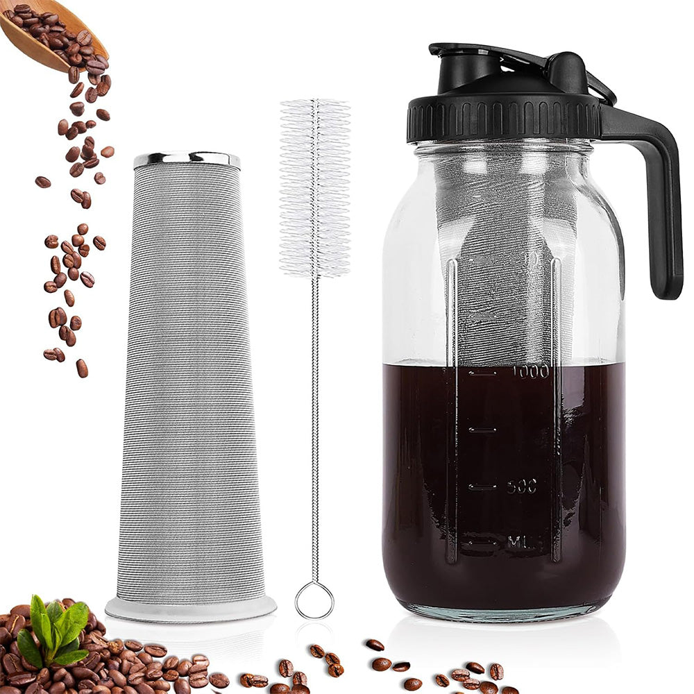 1.89L Cold Brew Coffee Glass Maker Pitcher Spout Lid with Wider Handle and Filter