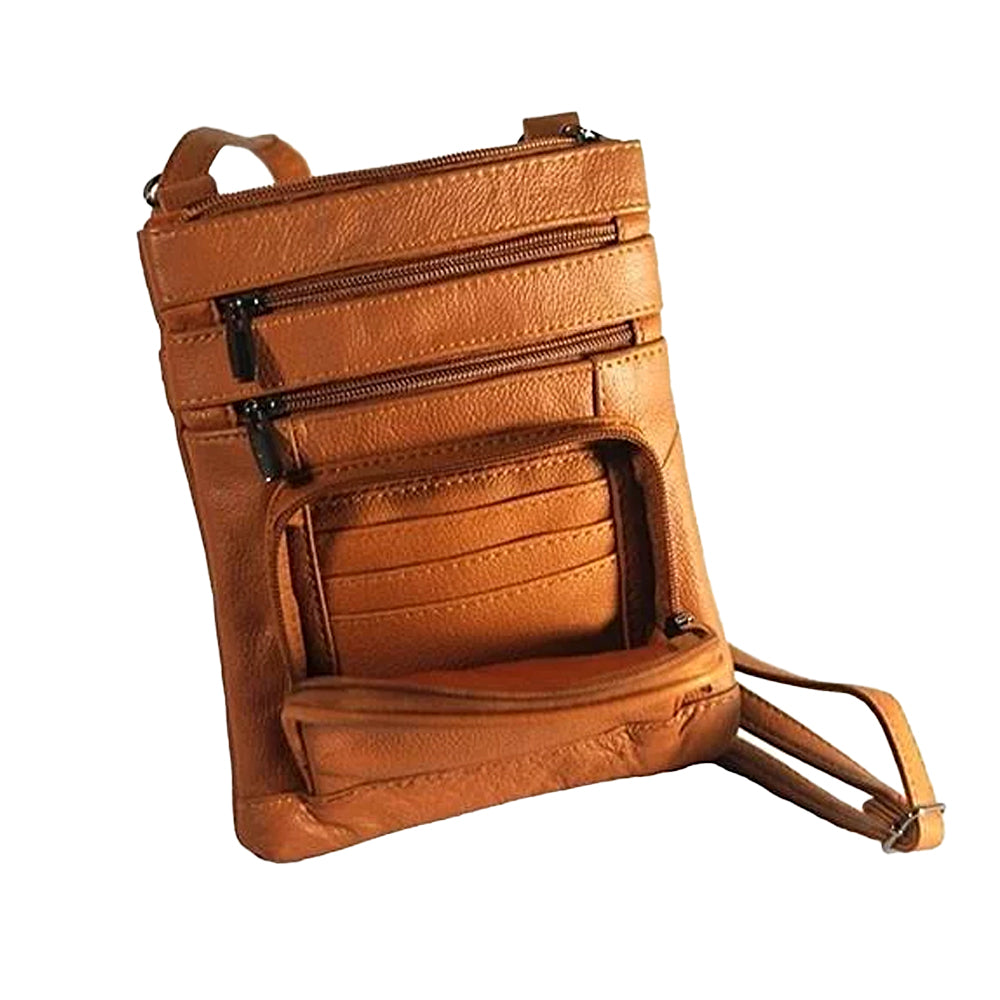 Womens Genuine Leather Multi-Pocket Crossbody Purse Bag