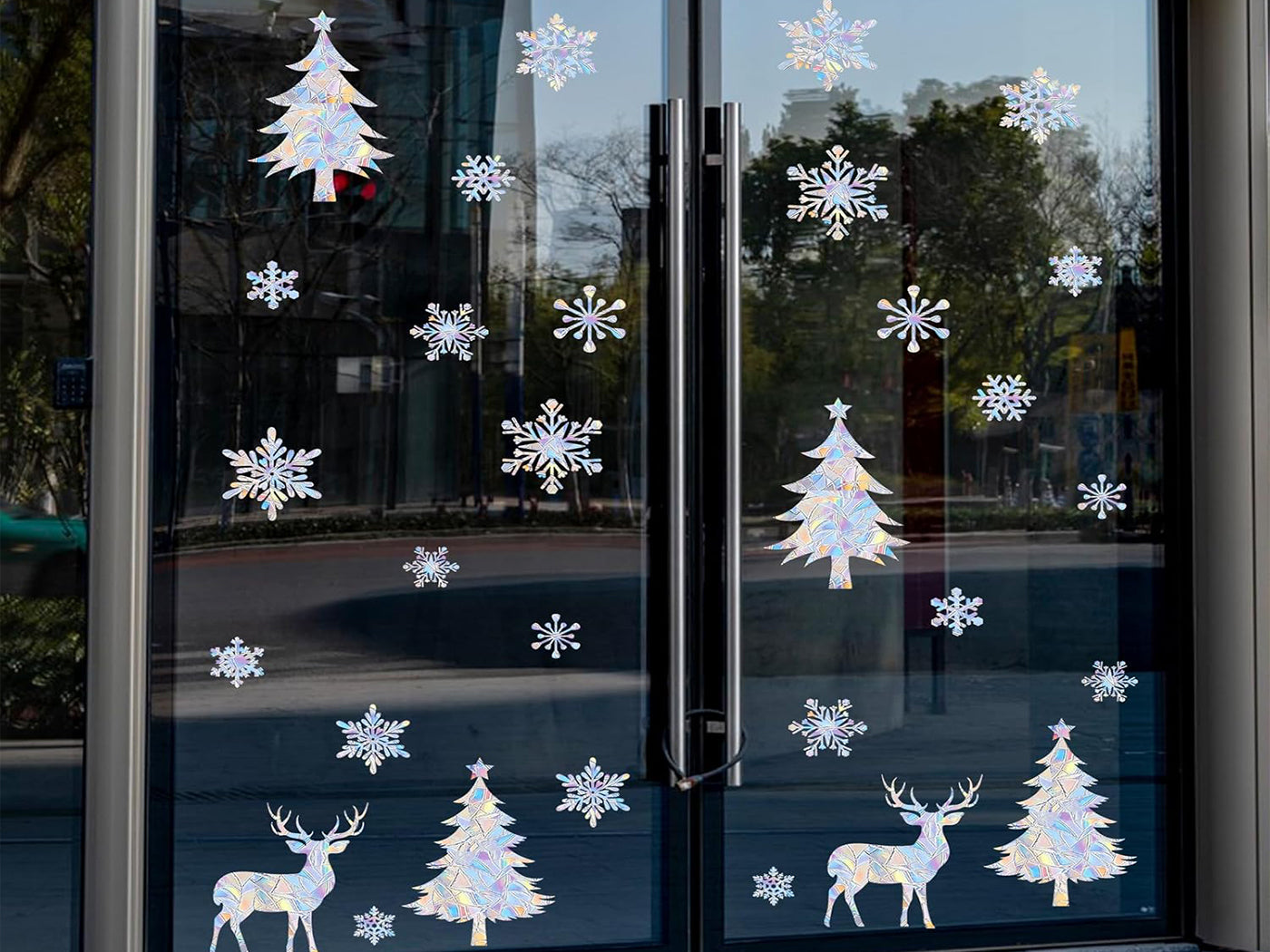 Christmas Snowflake Elk Window Sticker Sun Catcher Glass Window Iridescent Decoration