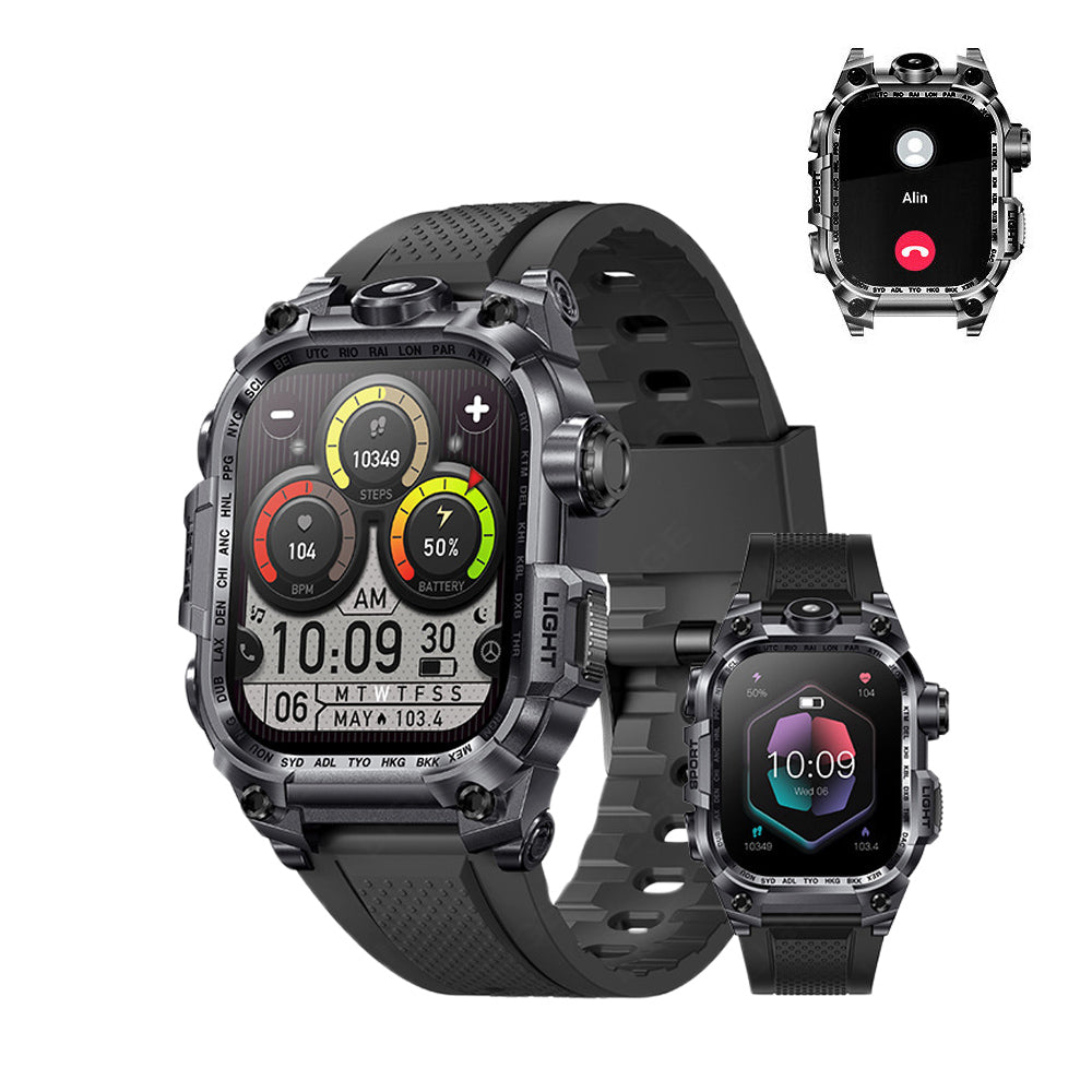 Smart Watch with LED Flashlight for Men Call Heart Rate Water-Resistant Sport Smartwatch