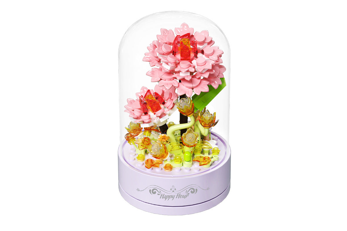 Flowers Music Box Building Blocks with Dust Cover Music Box Building Toys