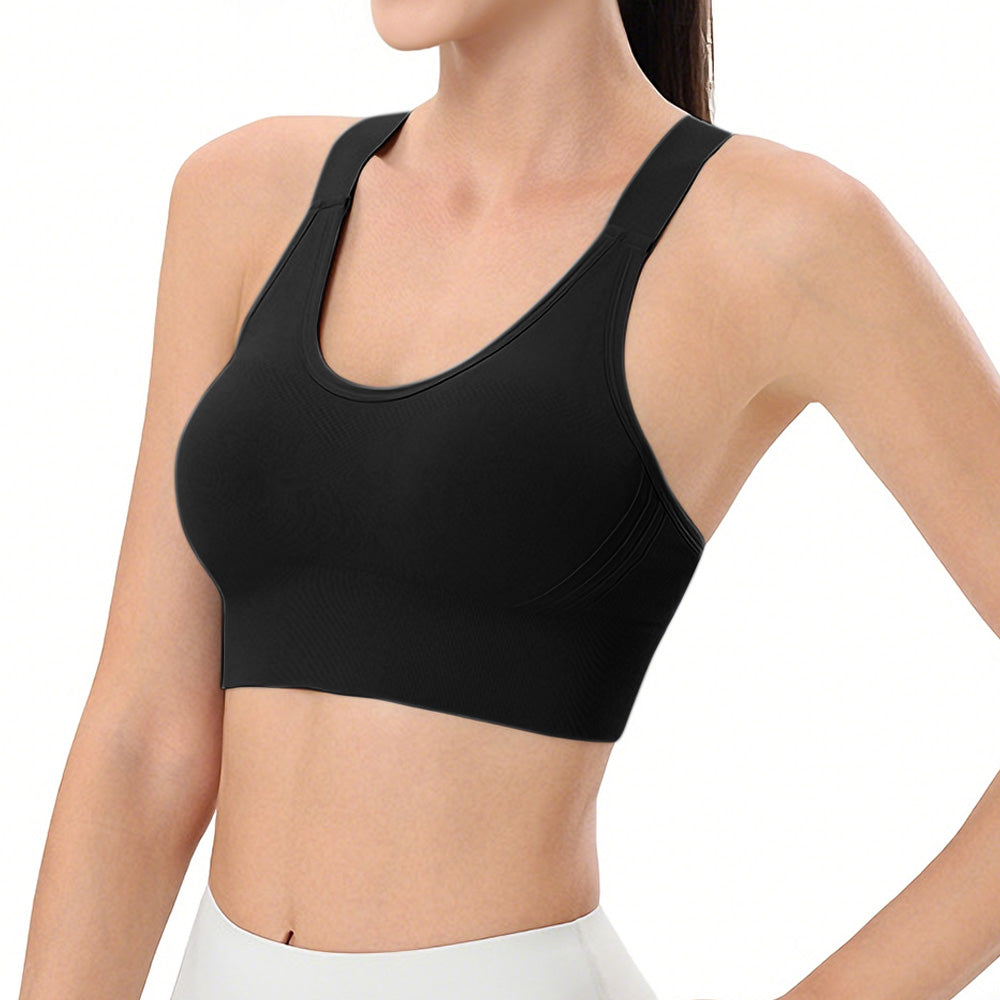 Women Adjustable Sports Bra Wide Strap Design for Running and Gym Fitness-Black