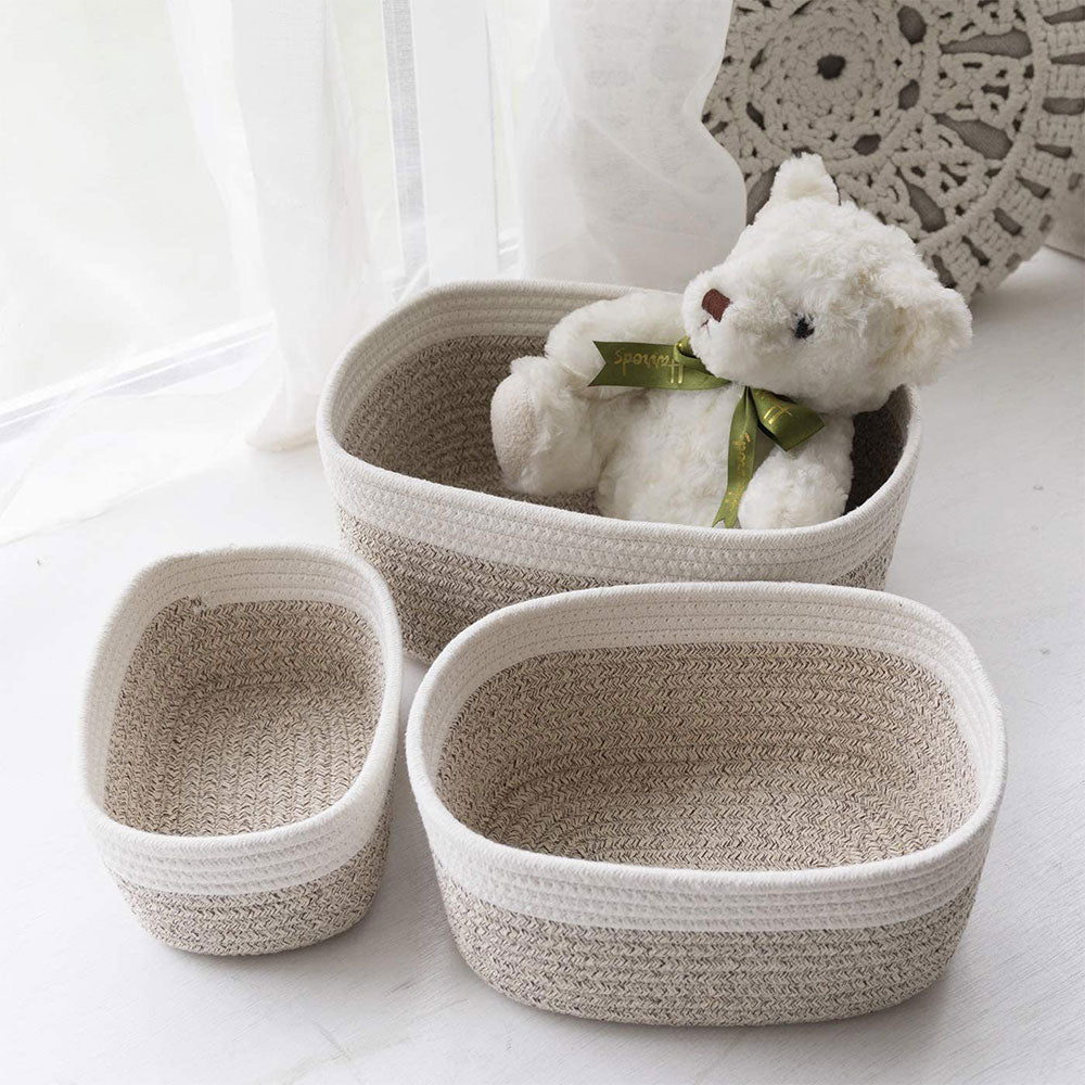 Set of 3 Cotton Woven Storage Baskets Home Organisers