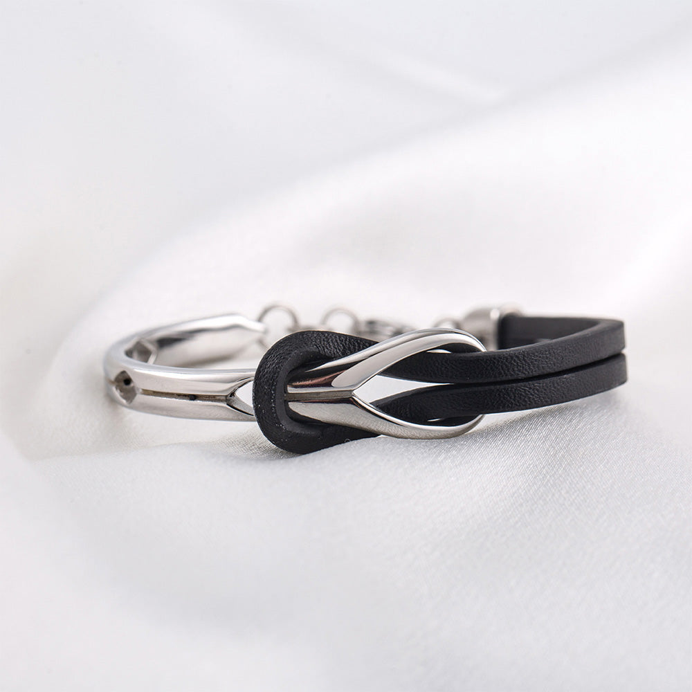 PU Leather Bracelet Infinite Knot Geometric Stainless Steel Mens Bracelet