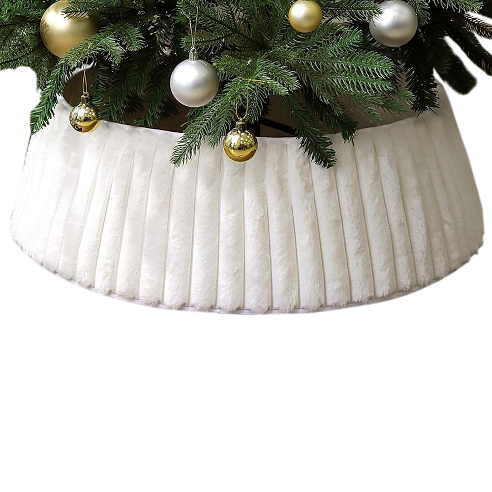 White Christmas Tree Collar With Stripe Textured Pattern Christmas Tree Skirt Base
