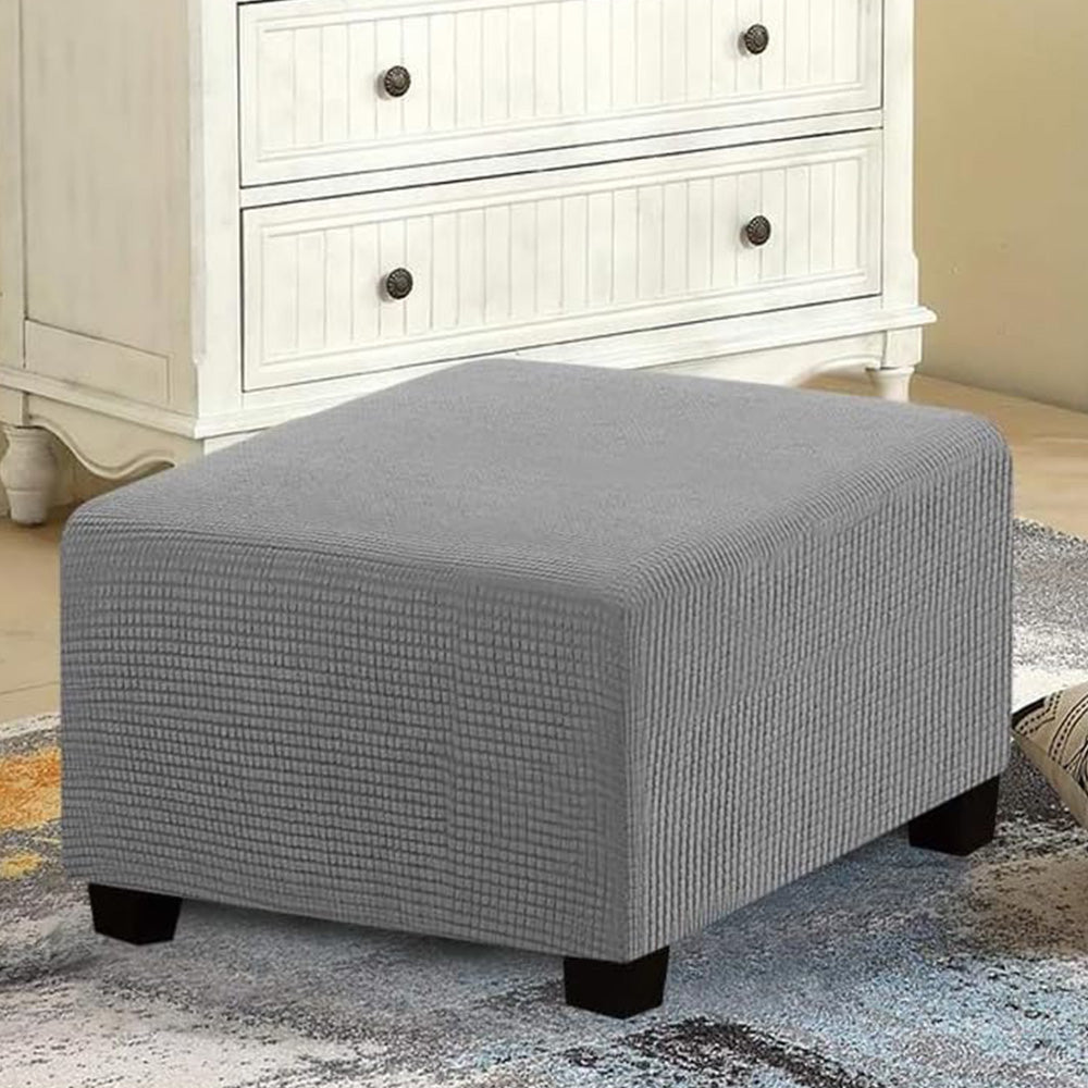 Elastic Jacquard Footrest Cover with Textured Stripes and Elastic Strap-Light Grey
