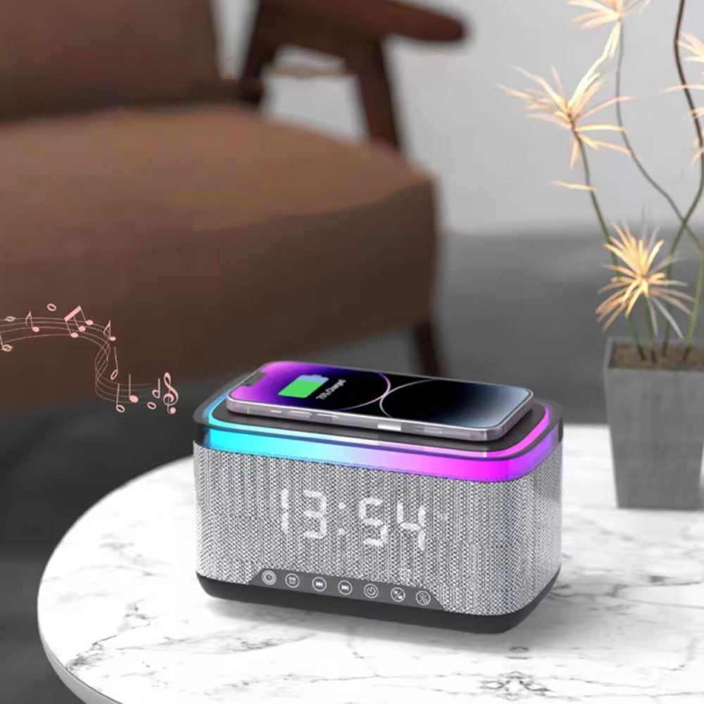 Wireless Phone Charger Bluetooth Speaker Smart Alarm Clock Radio