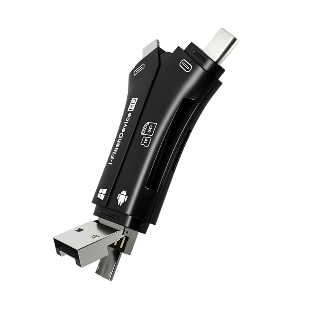4-in-1 Multi-Interface Memory Card Reader with iPhone Charging Port