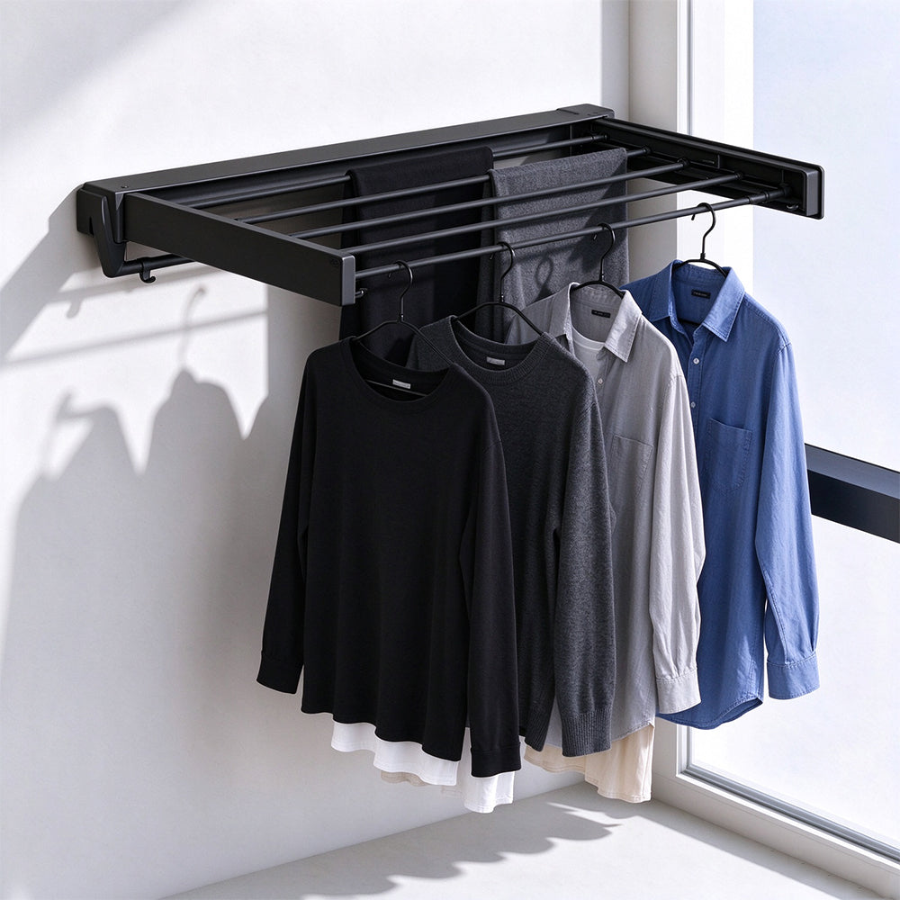 Foldable Wall Mounted Aluminum Clothes Drying Rack with Seven Rods