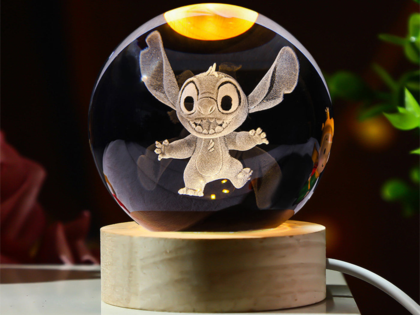 Stitch Inspired Laser Carving 3D Crystal Ball Night Light