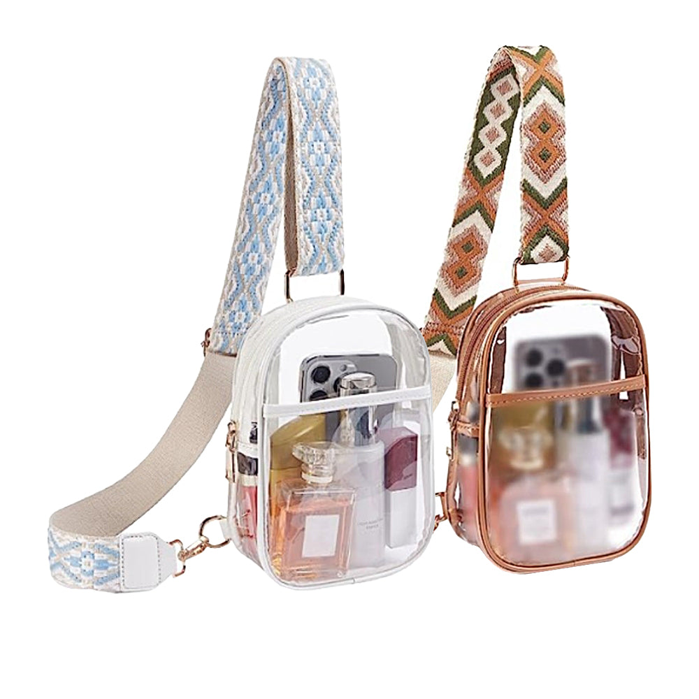 2Pcs Clear Stadium Approved Crossbody Bag Stylish Chest Bag-White and Brown