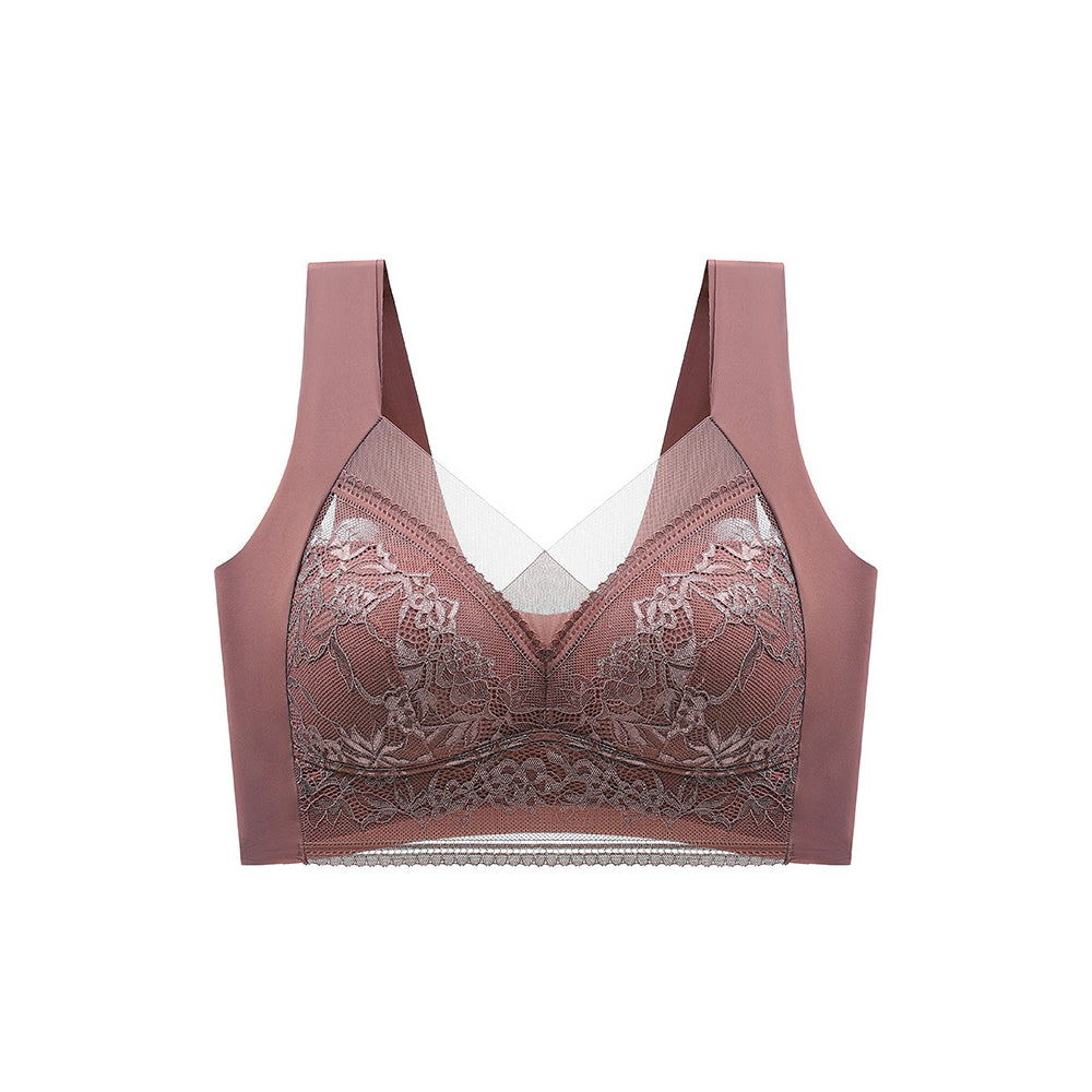 Women V Neck Floral Lace Seamless Bra