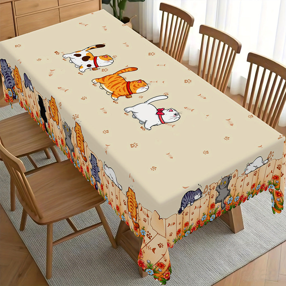 Cute Cat Tablecloth Dining Table Cover Polyester Tablecover