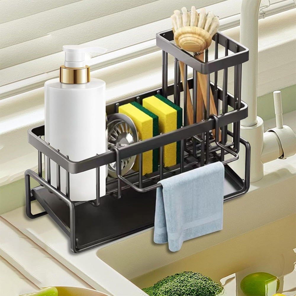 Kitchen Sink Caddy Organizer Steel Storage Soap Brush Holder Faucet Rack
