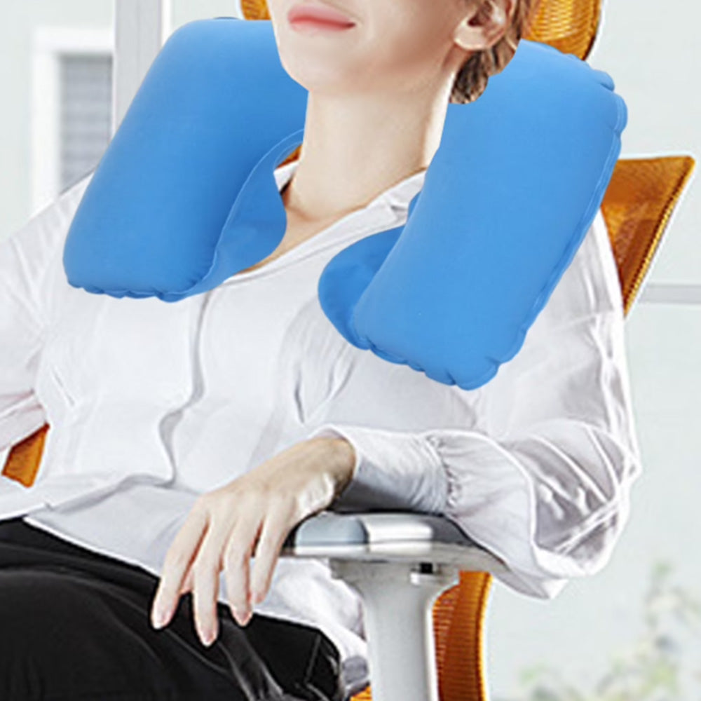 2 Pack Inflatable Travel Neck Pillow U Shaped for Car Plane Soft Velvet PVC Portable