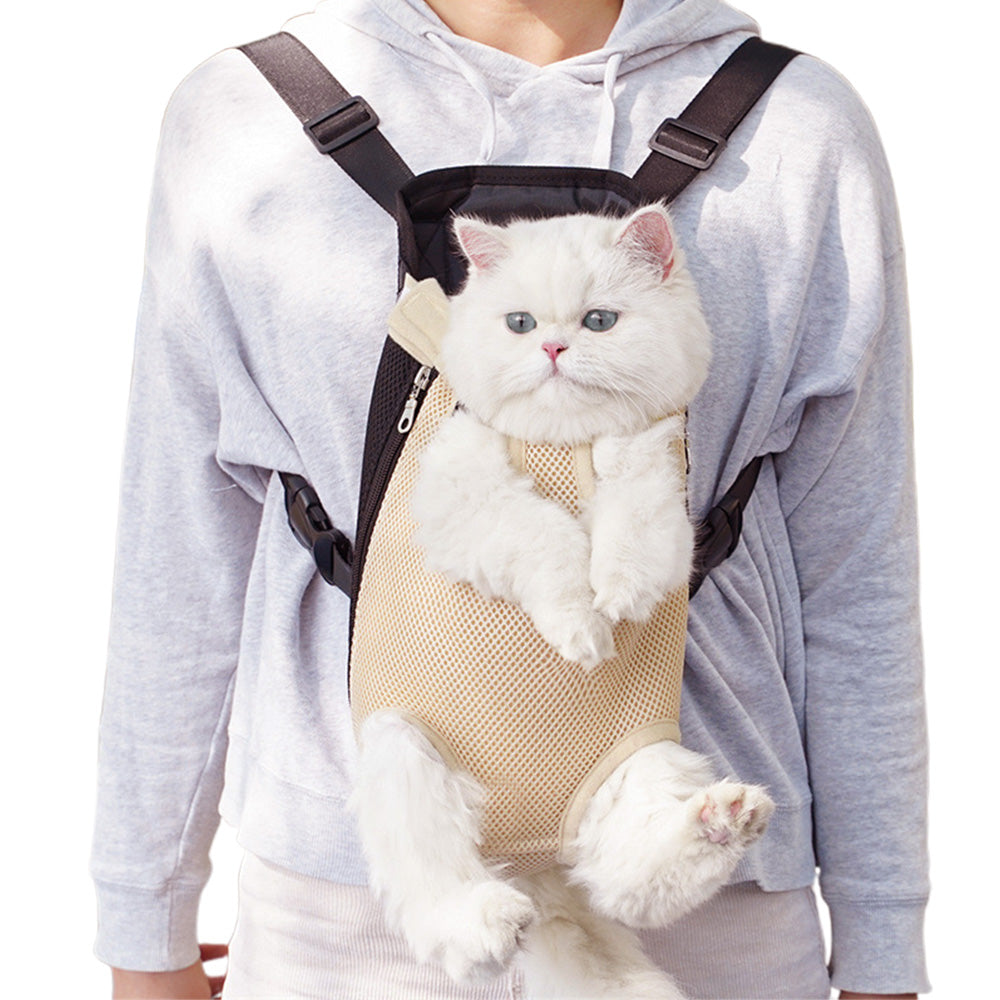 Breathable Mesh Pet Carrier Backpack for Front and Back Carrying Dogs Cats-Apricot