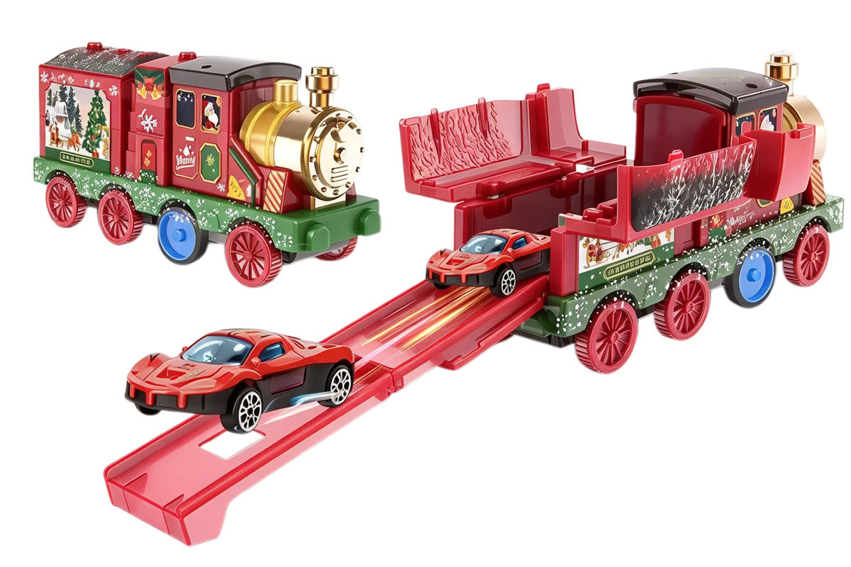 Christmas Train Racing Toy with 6 Launching Cars and Track