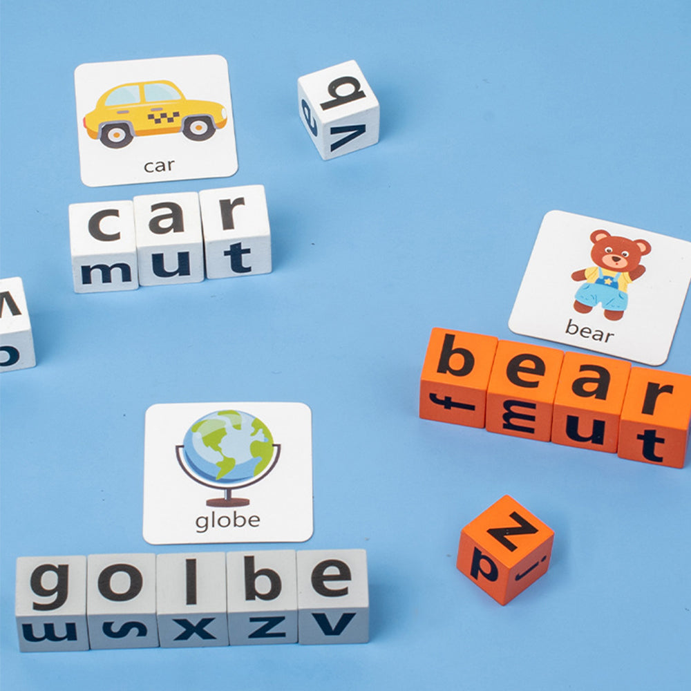 Wooden English Spelling Game with Word Battle Cards and Bell