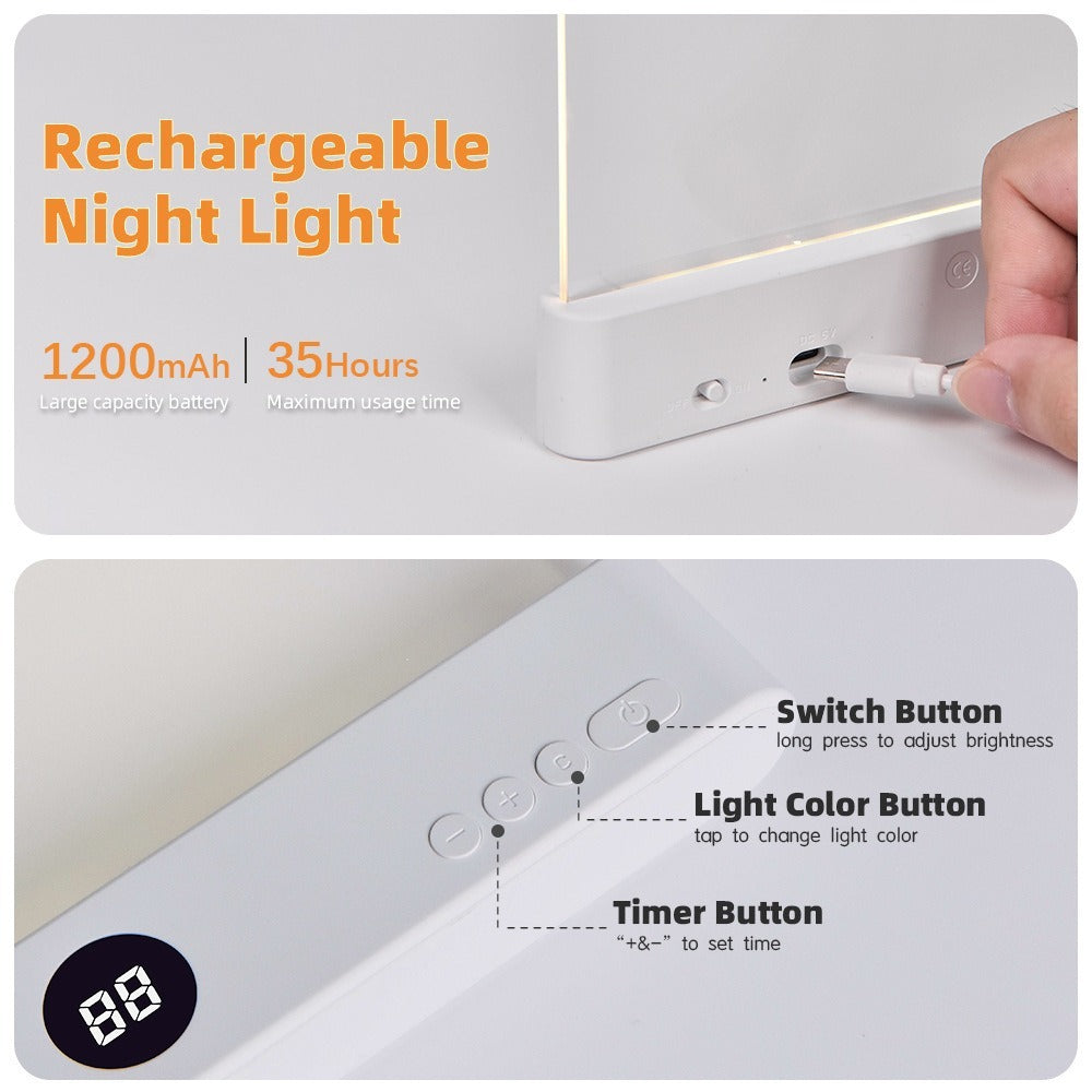 Transparent LED Flat Book Light with Timer for Reading