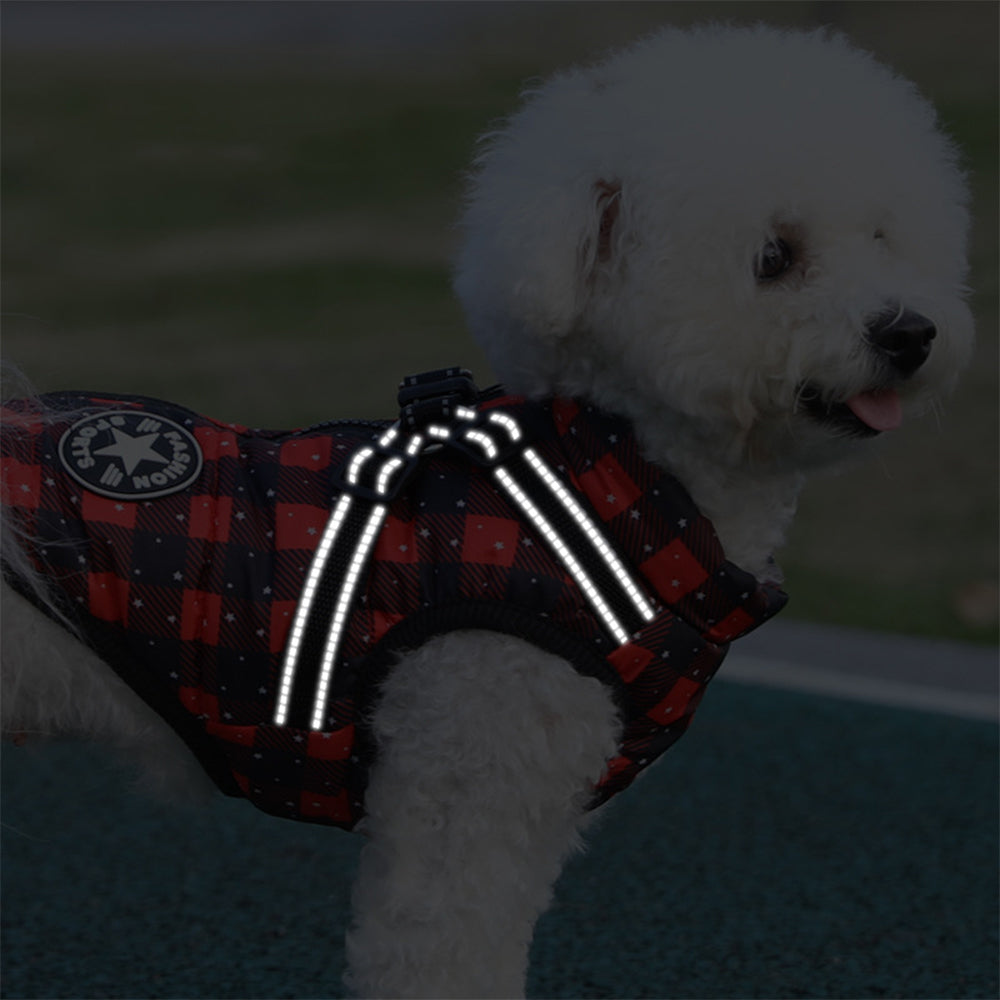 Waterproof Warm Winter Dog Harness Coat with Reflective Stripes-Red