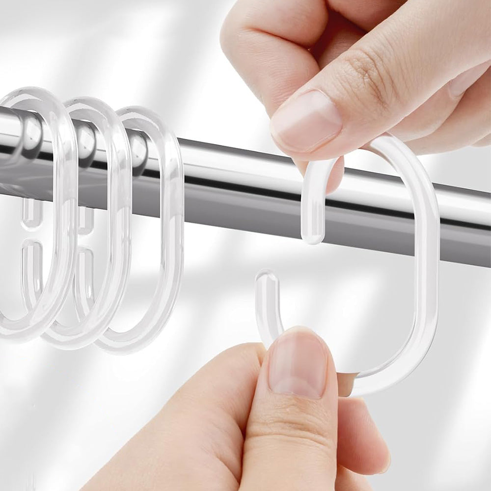 36 Pack Clear Plastic Shower Curtain Rings and C Shape Hooks for Bathrooms