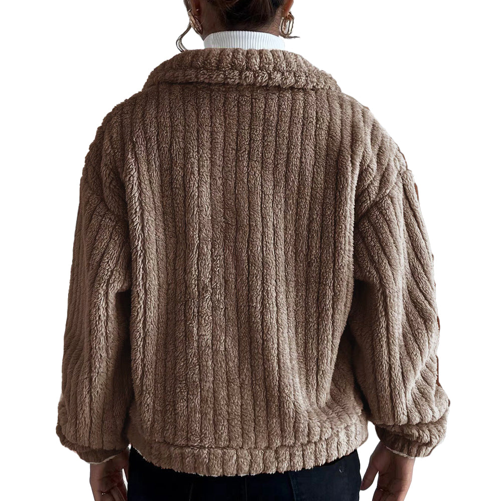 Women Winter Long Sleeve Fleece Jacket Cropped Coats Outerwear