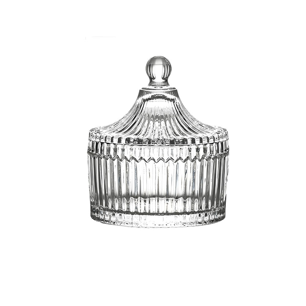 Ribbed Rotating Glass Jar with Clear Lid for Candy Buffet and Candles