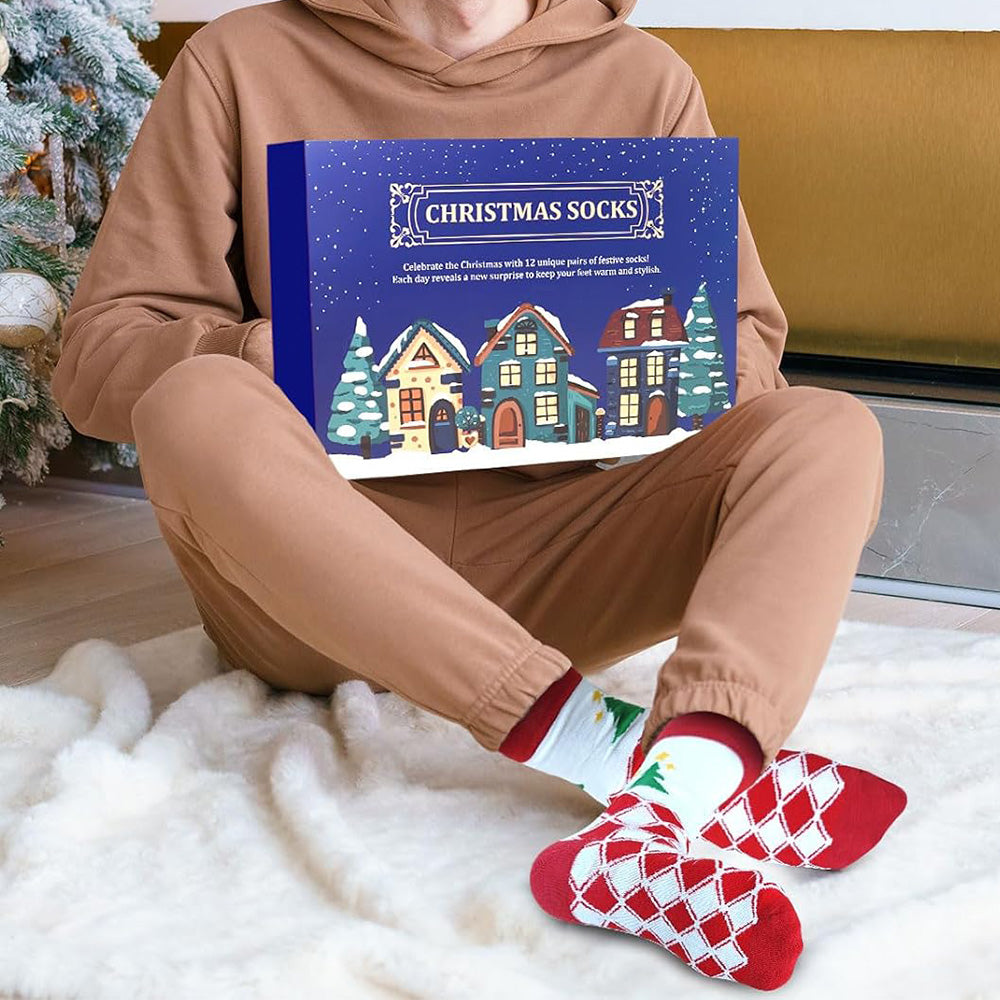 12 Pairs Christmas Sock Advent Calendar 24 Days Countdown Calendar