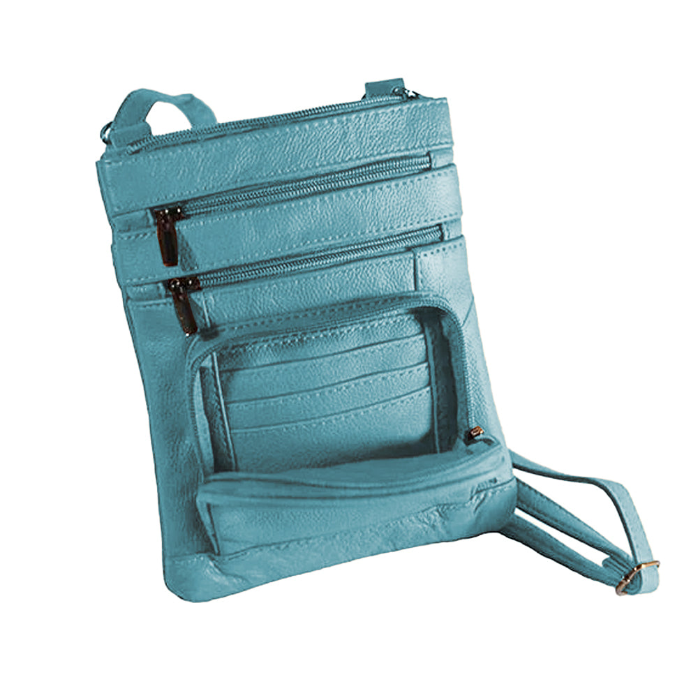 Womens Genuine Leather Multi-Pocket Crossbody Purse Bag