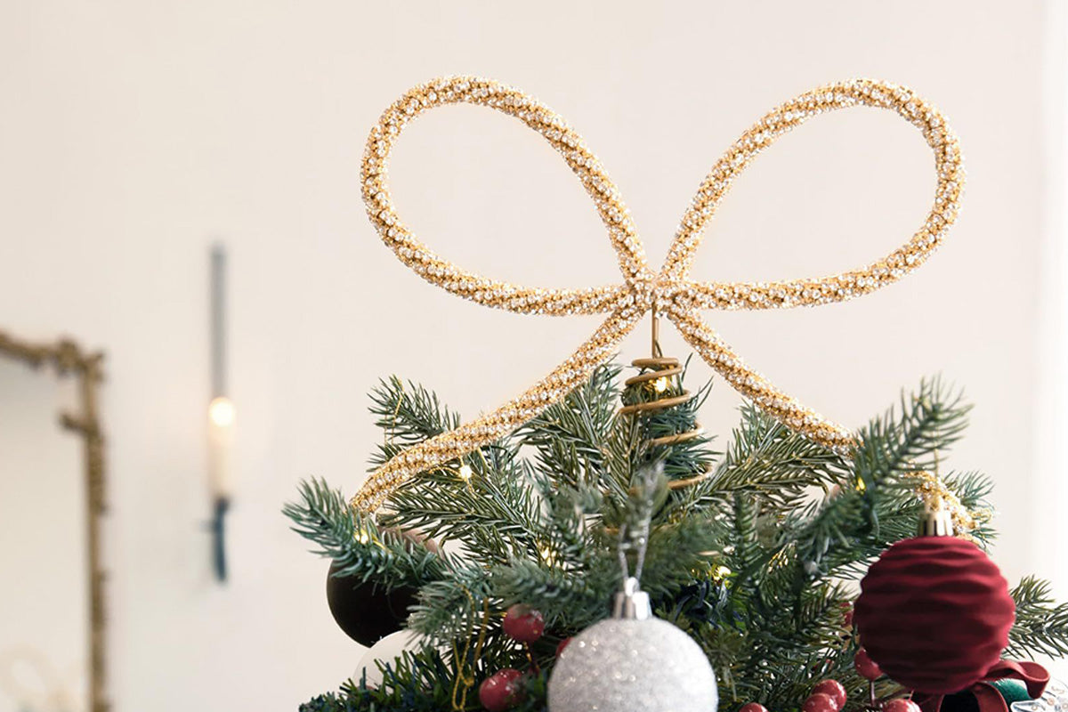 Sparkling Christmas Tree Top Bow for Holiday Decoration