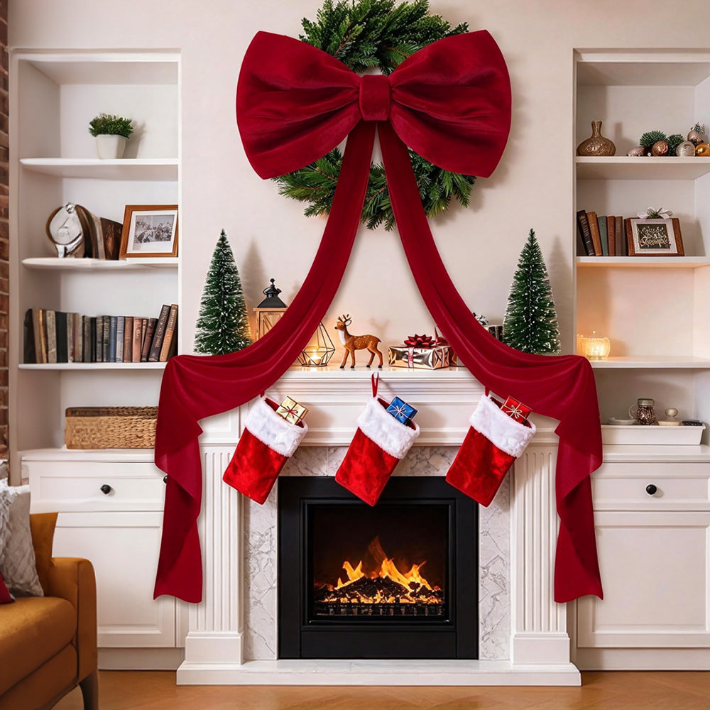 40x230cm Oversized Velvet Christmas Tree Bow with Long Streamers