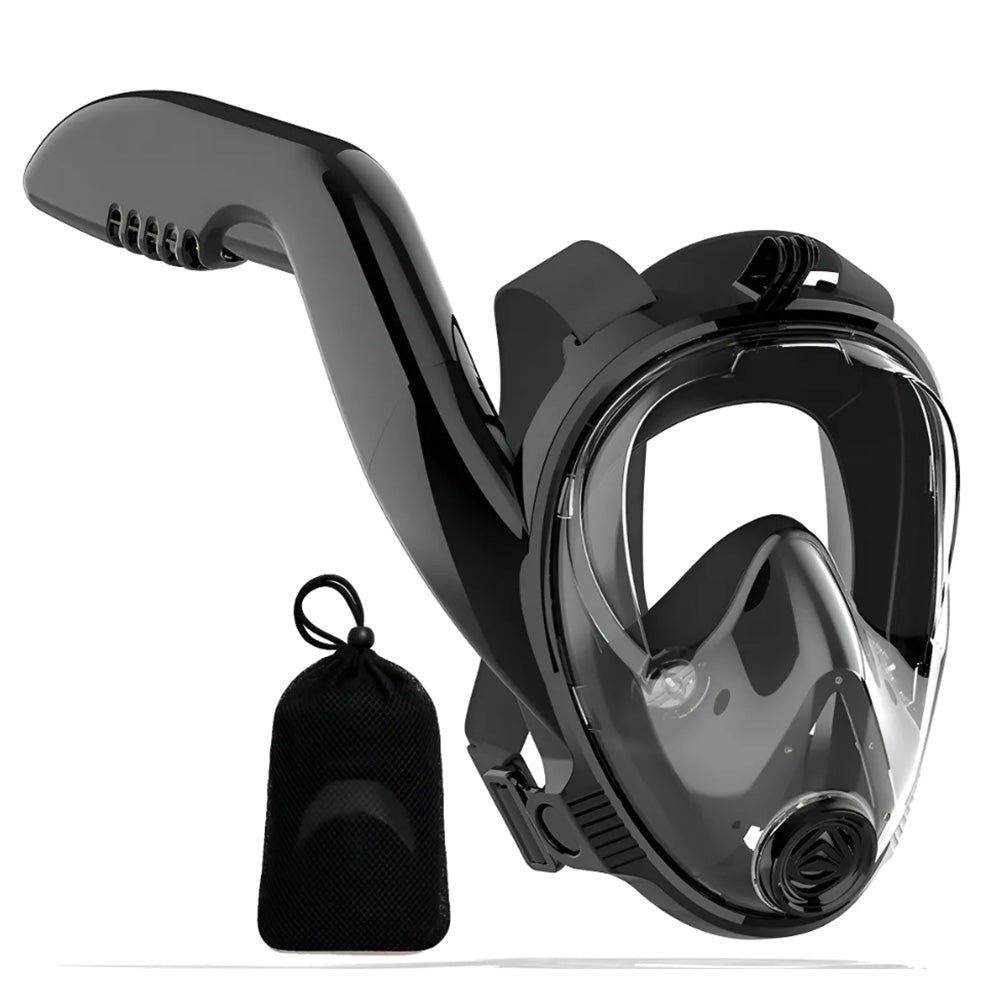 Full Face Snorkel Mask Side Snorkel Mask Panoramic View Snorkeling Gear-Black