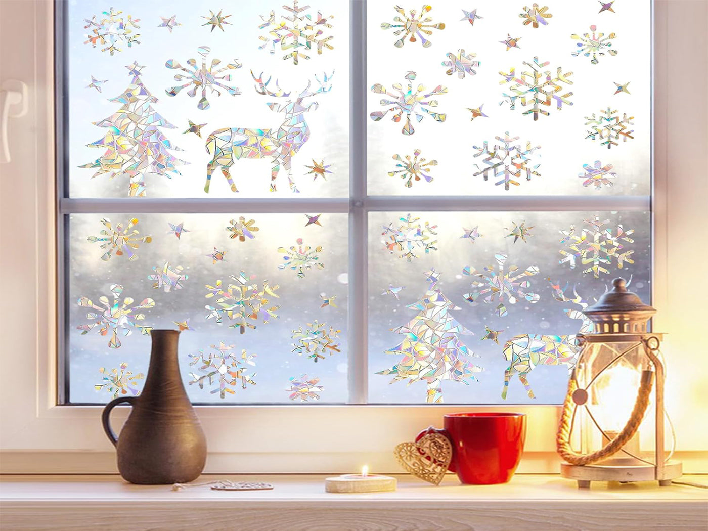 Christmas Snowflake Elk Window Sticker Sun Catcher Glass Window Iridescent Decoration