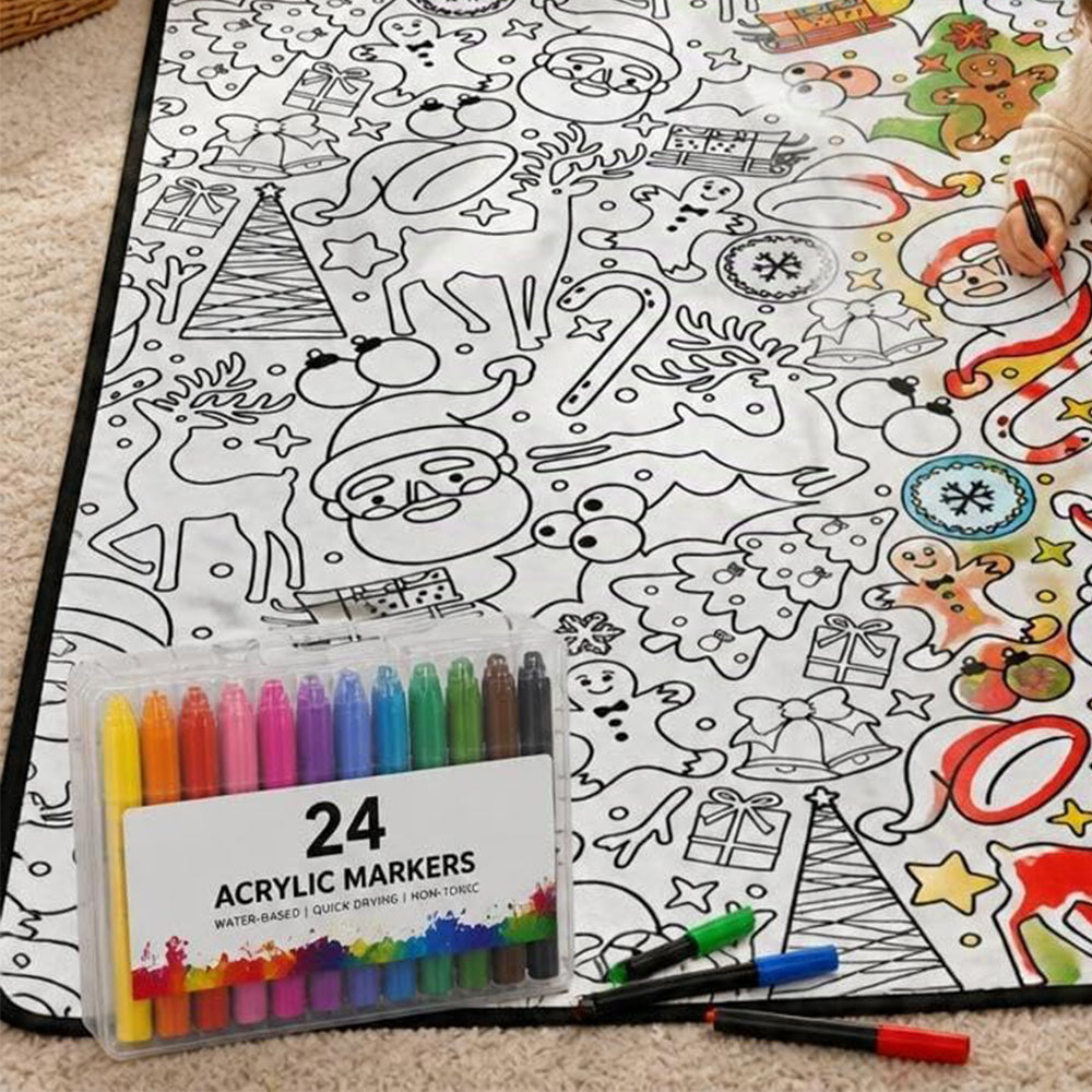 Adult DIY Christmas Coloring Blanket Black and White Line Art-Style 1