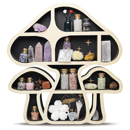 Wooden Shelf Halloween Crystal Display Shelf Decor-Mushroom