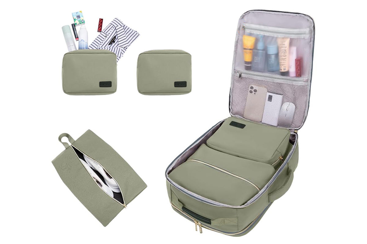 4-Piece Travel Backpack Set Weekender Essentials Backpack for Airplane Travel