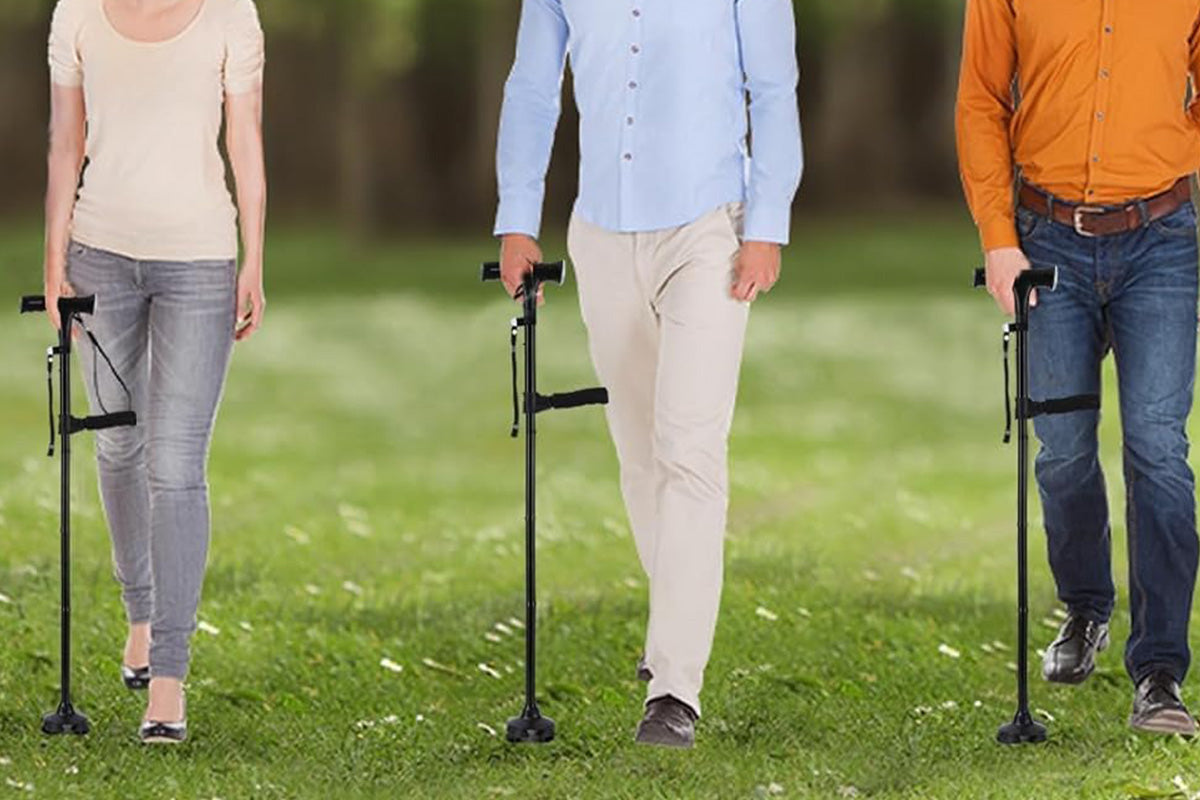 Walking Cane with LED Light Alarm Adjustable Dual Handles for Seniors and Adults