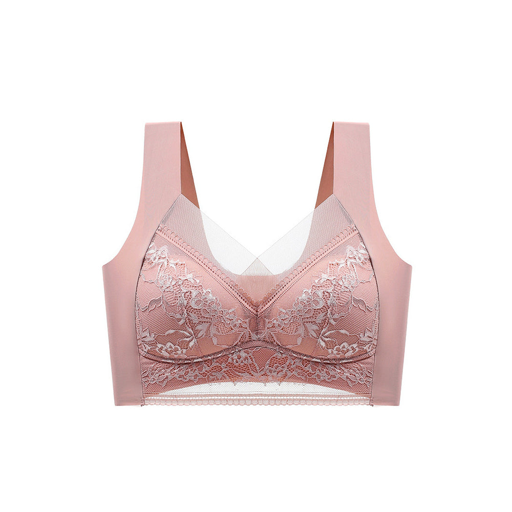 Women V Neck Floral Lace Seamless Bra