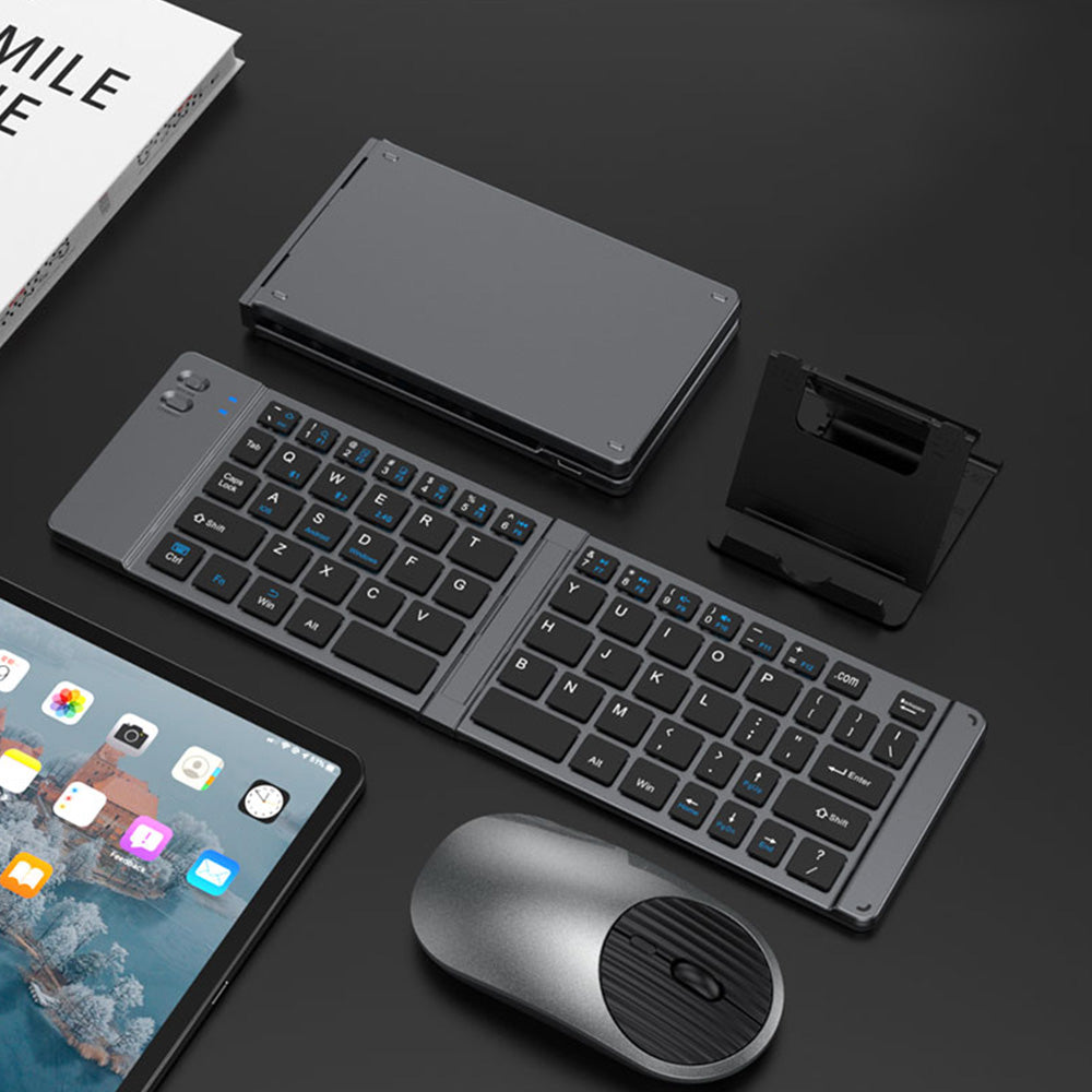 Foldable Wireless Keyboard Mouse Set Tri-Mode Bluetooth 2.4G Rechargeable